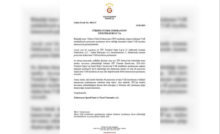 Galatasaray’dan, 46 pozisyonun VAR kayıtları için TFF’ye başvuru