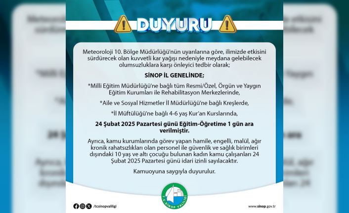 Sinop’ta eğitime kar engeli