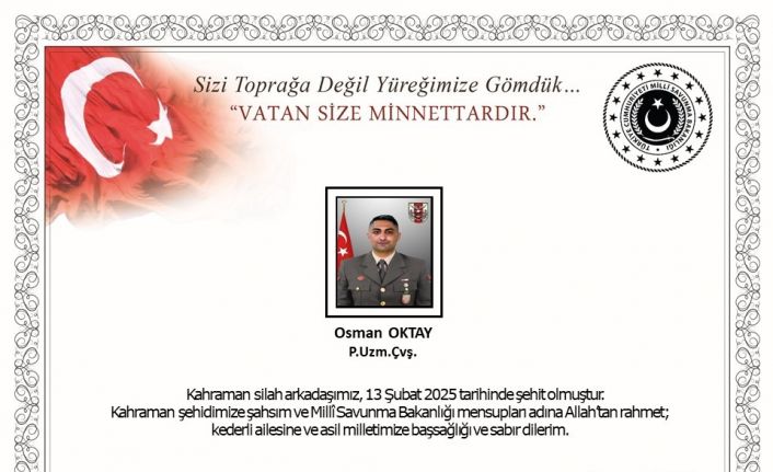 Suriye’nin kuzeyinde yaralanan uzman çavuş şehit oldu