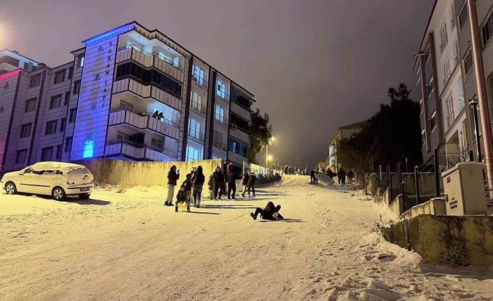 Yolları kayak pistine çevirip doyasıya eğlendiler