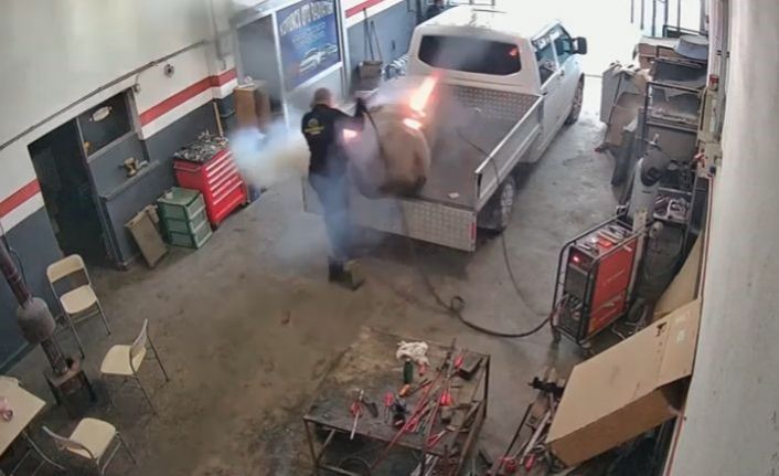 Konya’da kaynak ustasının ölümden döndüğü an kamerada