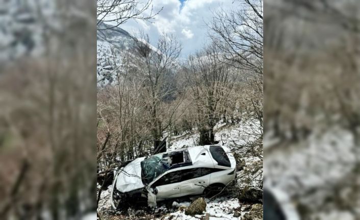 Muş’ta otomobil uçuruma yuvarlandı, 4 kişiyi ağaçlar kurtardı