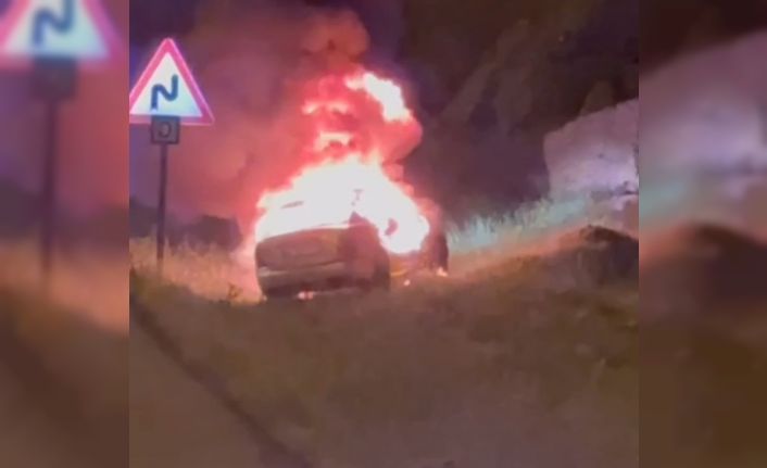 Siirtte seyir halindeki otomobil alev alev yandı