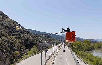 Amasyada refüj aydınlatma direklerine kapsamlı bakım