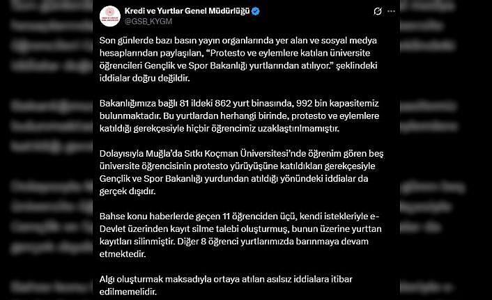 Eylemlere katılan gençlerin yurttan atıldığı iddiasına KYKdan yalanlama