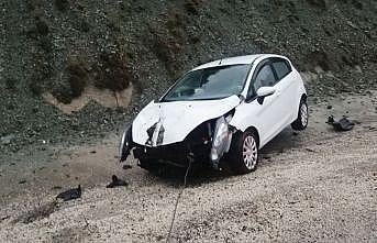 Kontrolden çıkan otomobil yol kenarındaki tabelaya çarptı: 2 yaralı