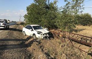 Lastiği patlayınca direğe çarptı