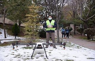 Belediyeden drone ile dezenfekte