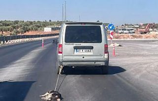 Köpeği aracına bağlayıp sürükledi