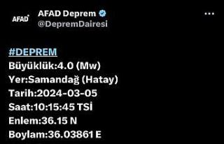 Hatay’da 4 büyüklüğünde deprem