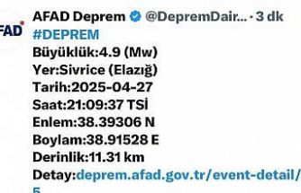 Elazığ’da 4,9 büyüklüğünde deprem