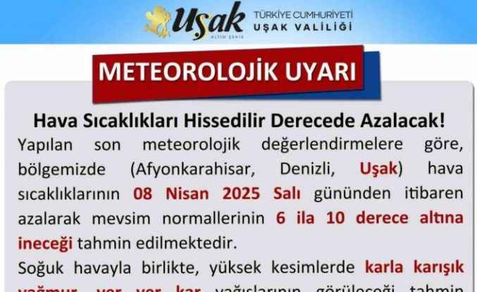 Uşak Valiliğince soğuk hava uyarısı